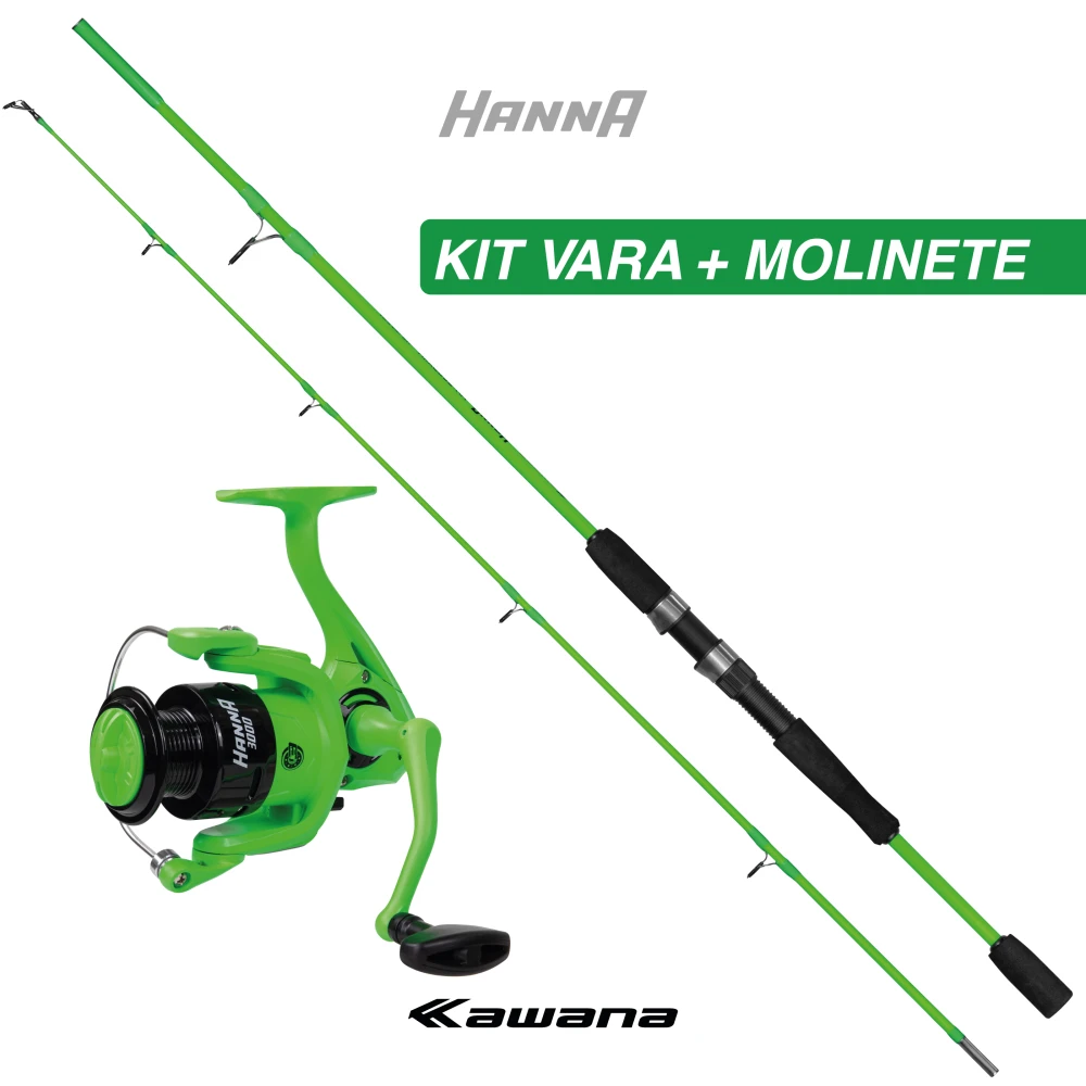 Kit HANNA - Vara + Molinete 3 Rolamentos VERDE LUMINOSO MATTE