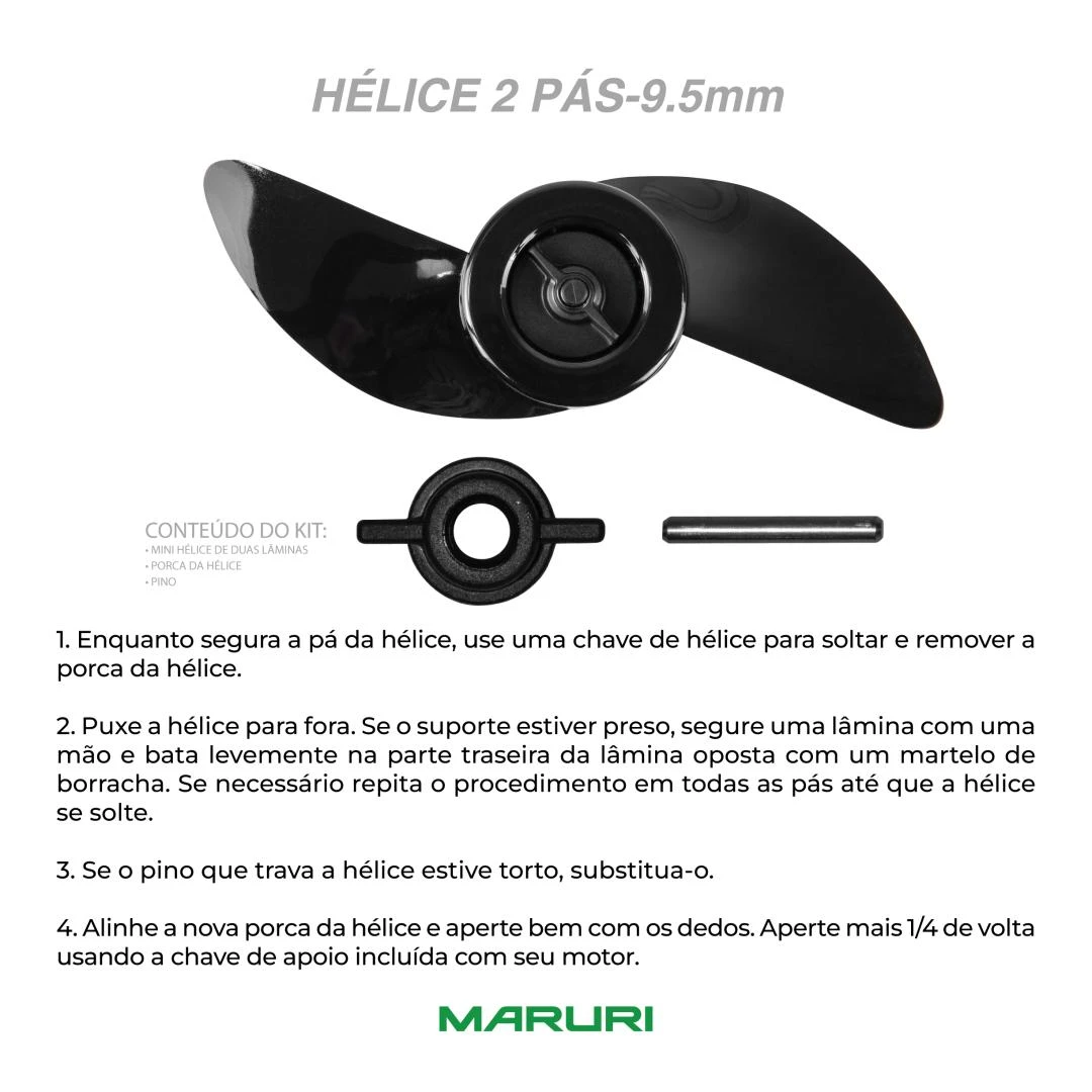 Peça motor elétrico - Kit hélice 2 pas - c/ pino e porca