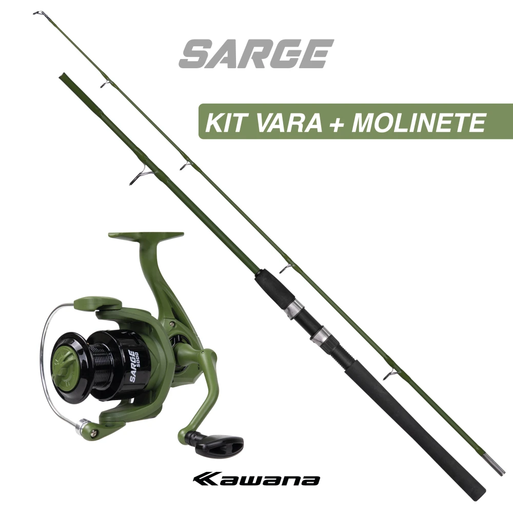 Kit SARGE - Vara + Molinete 3 Rolamentos VERDE MILITAR MATTE