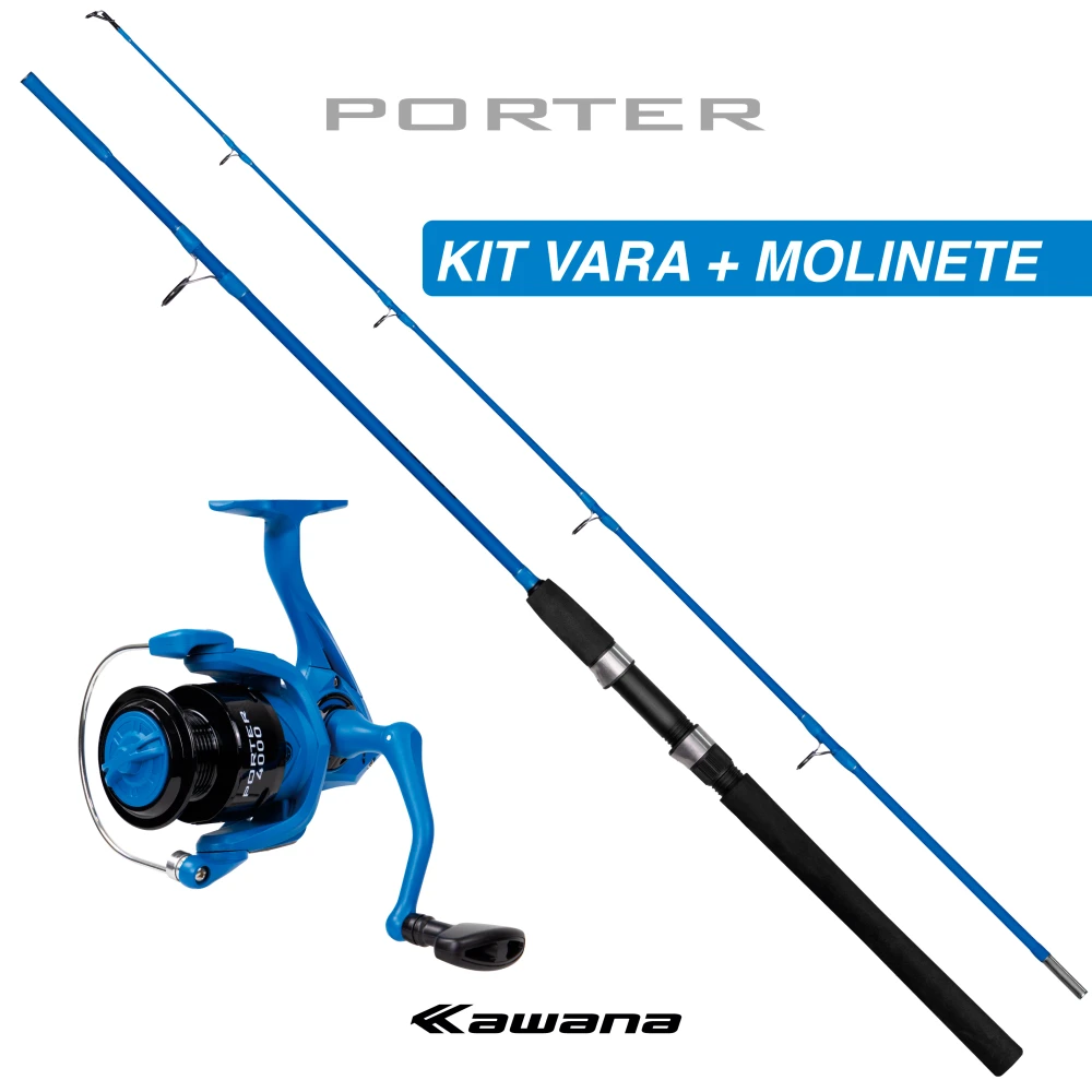 Kit PORTER - Vara + Molinete  3 Rolamentos AZUL MATTE
