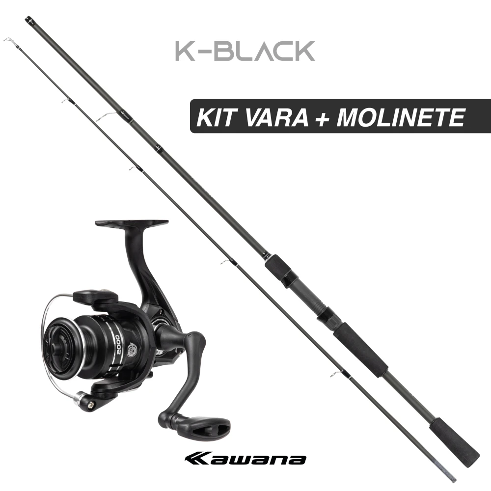 Kit K-BLACK - Vara + Molinete 3 Rol. Carretel em ALUMINIO - PRETO MATTE
