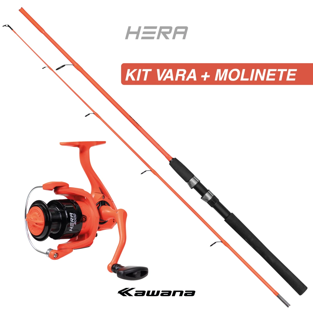 Kit HERA - Vara + Molinete 3 Rolamentos LARANJA LUMINOSO